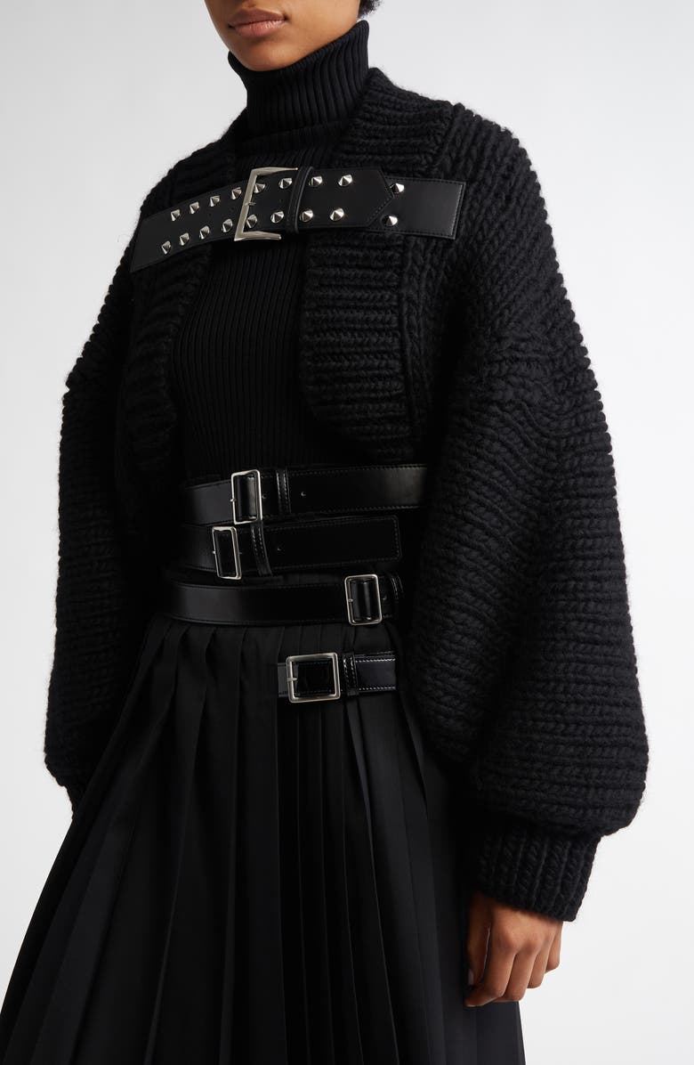 Junya Watanabe Spike Belt Wool Cardigan, Alternate, color,