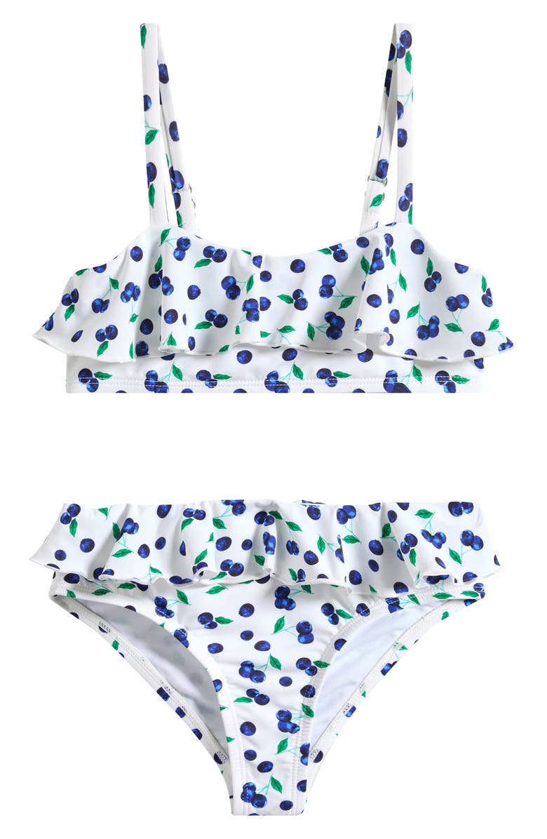 Miken Swim Ruffle Flounce Two-Piece Swimsuit, Main, color, Dazzling Blue/ Kelly Green