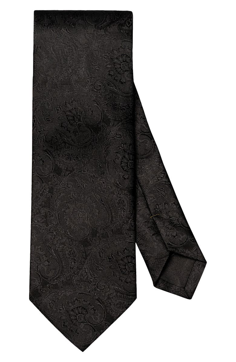 Eton Black Paisley Jacquard Silk Tie, Main, color, Black