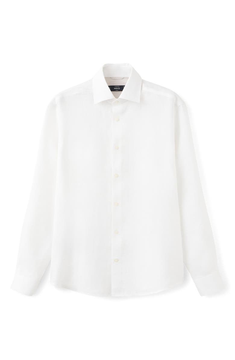 MANGO Slim Fit Linen Button-Up Shirt, Alternate, color, White