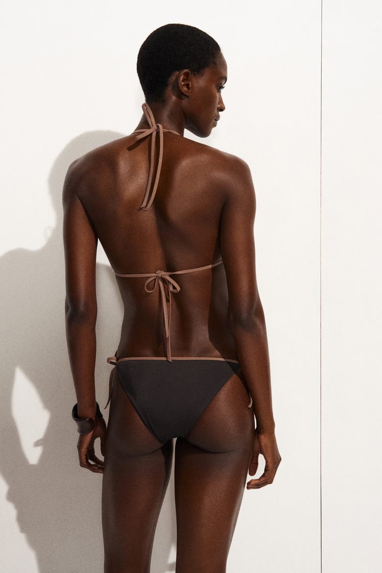 Contrast-trimmed Triangle Bikini Top, Alternate, color, BROWN / TERRACOTTA