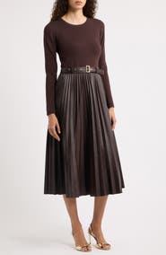 Elie Tahari Allison Mixed Media Faux Leather Dress