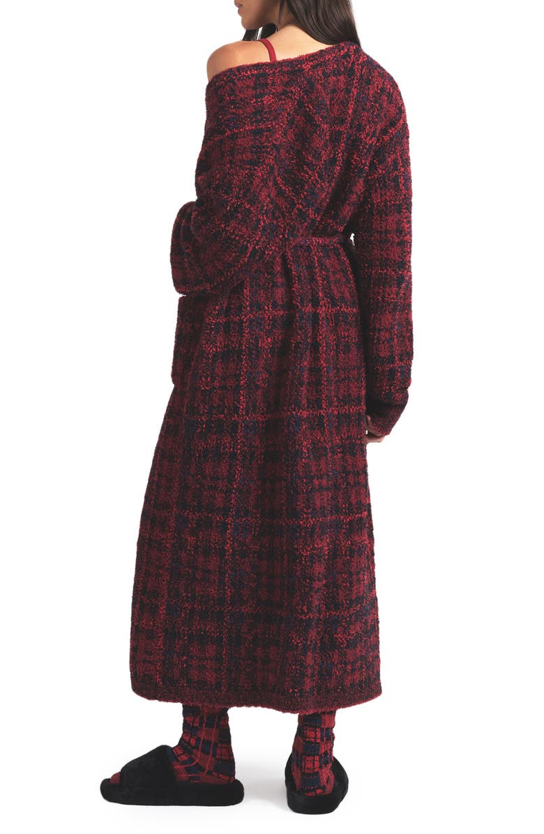 SKIMS Cozy Knit Unisex Robe, Alternate, color, Merlot Navy Plaid
