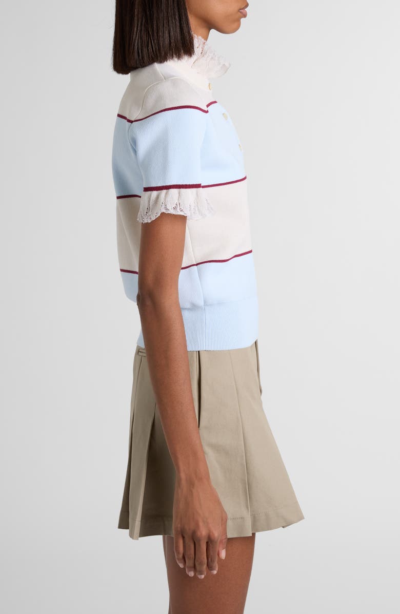 McQueen Lace Ruffle Stripe Polo, Alternate, color, Shir Blue/ Ivory/ Bord