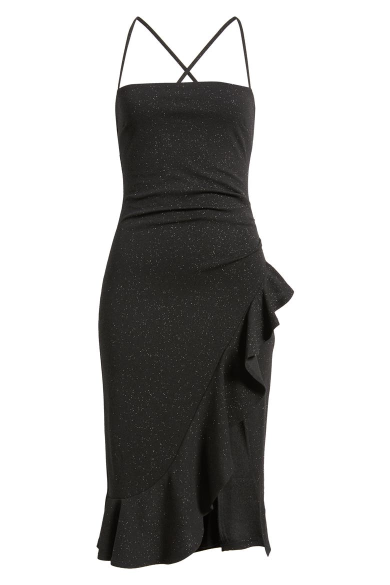 Glitter Ruffle Sleeveless Dress, Alternate, color, BLACK