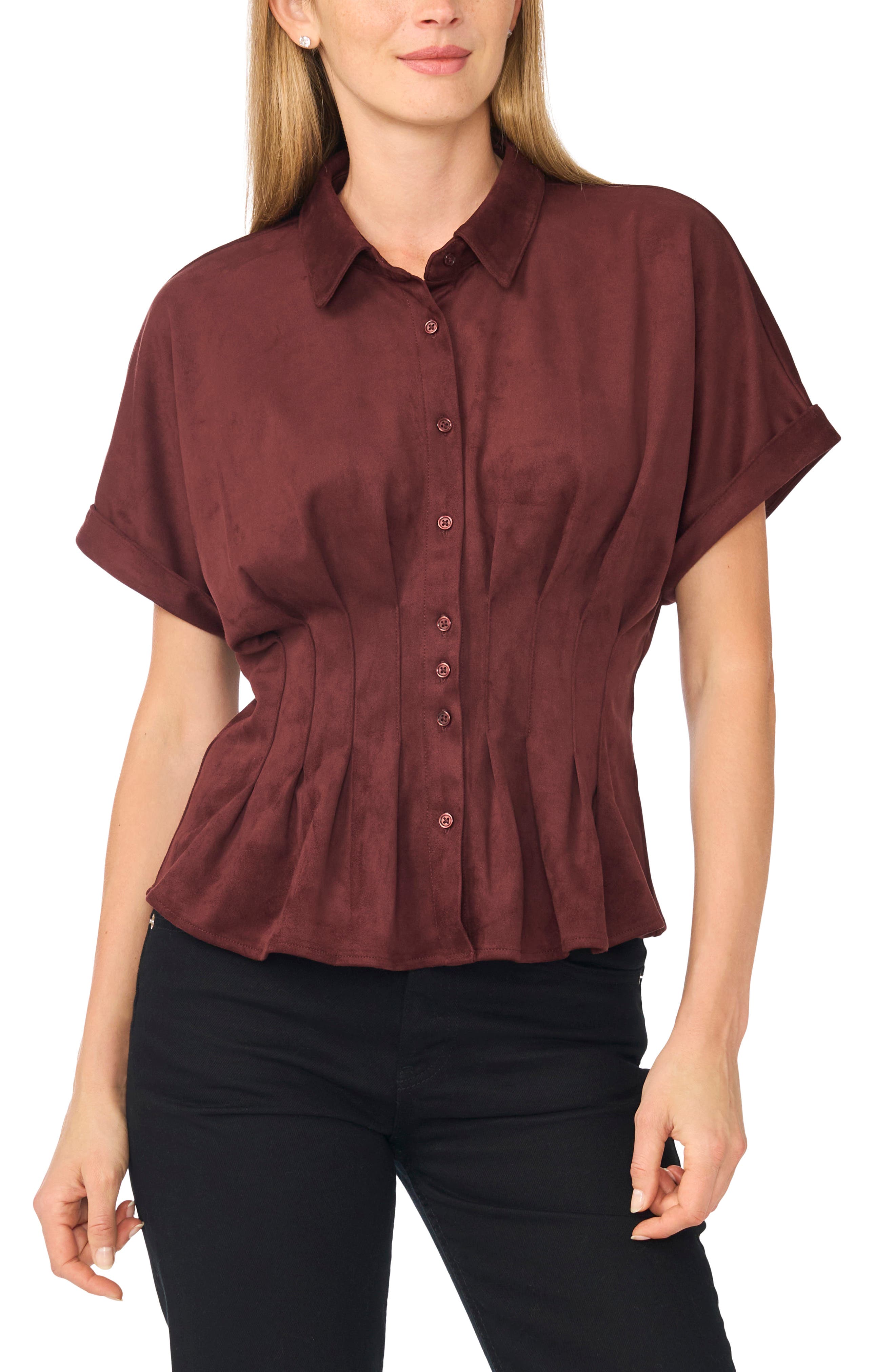 Gathered Faux Suede Top