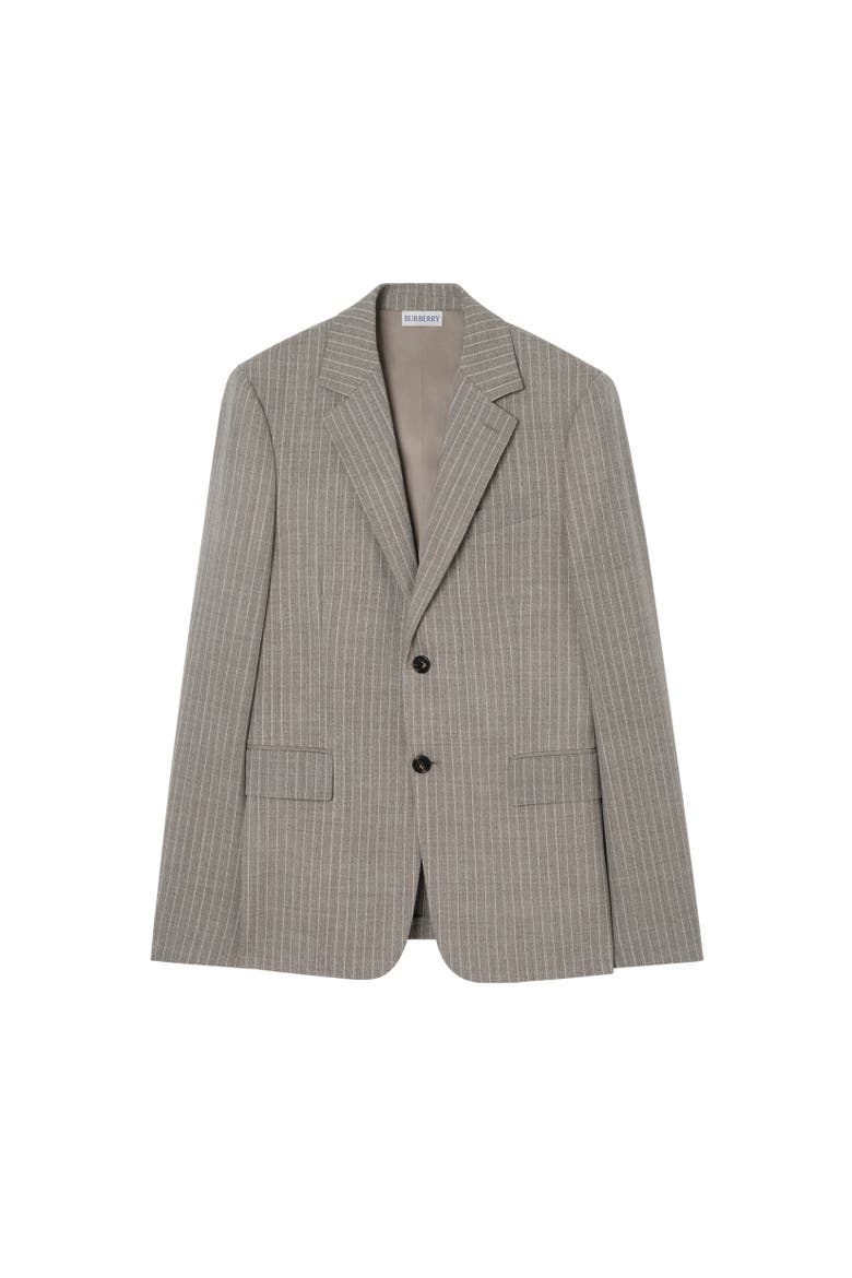 Pinstriped Wool Sloane Tailored Jacket, Alternate, color, Soil brown/cotton white