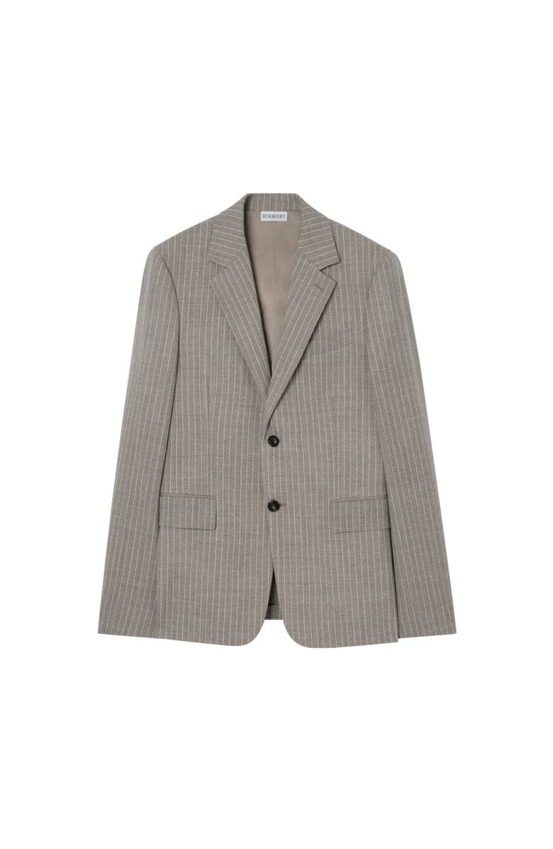 Burberry Pinstriped Wool Sloane Tailored Jacket, Alternate, color, Soil Brown/Cotton White