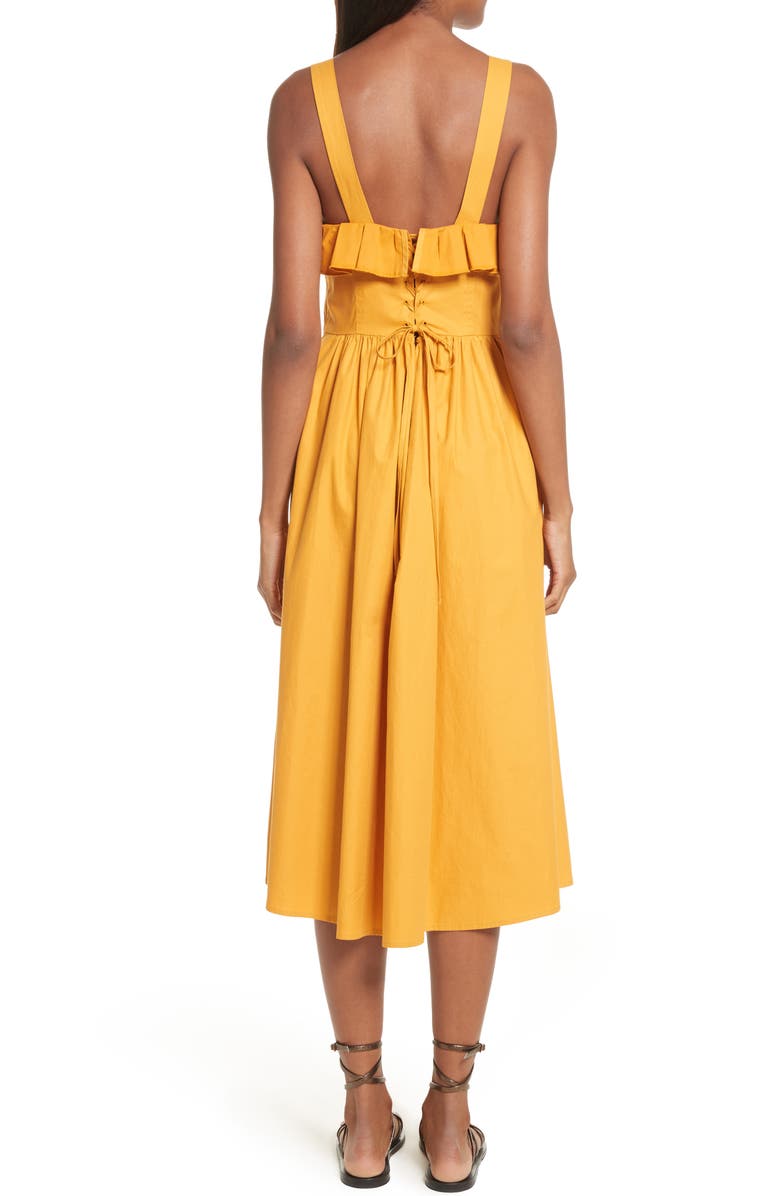 Sea Sunrise Ruffle Midi Dress, Alternate, color,