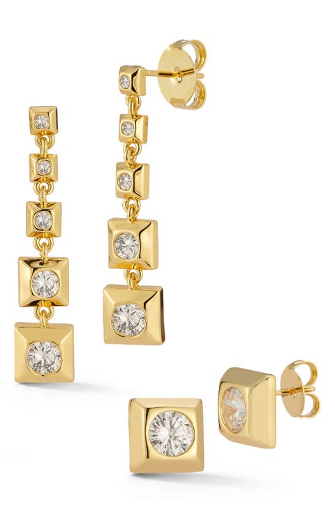 Cubic Zirconia Drop & Stud Earrings Set