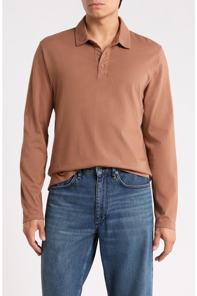 Cotton Long Sleeve Polo, Main, color, BARK
