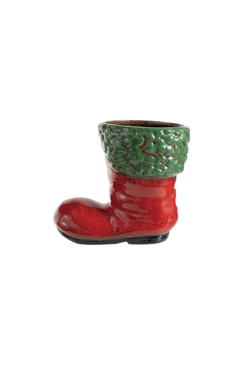 Santa Boot Dolomite Vase, Main, color, Red and Green