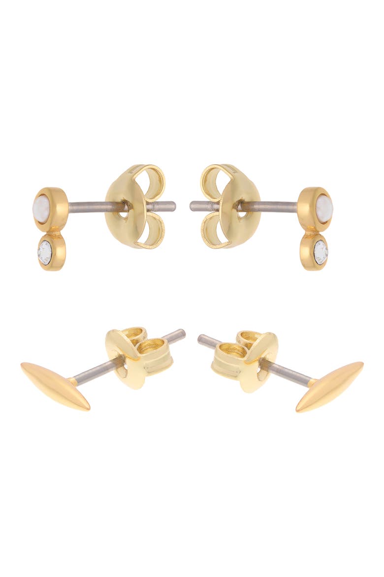 Minnie Micro Set of 2 Stud Earrings, Alternate, color, GOLD TONE/ PEARL/ CRYSTAL