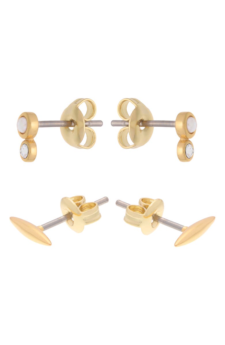 Reiss Minnie Micro Set of 2 Stud Earrings, Alternate, color, Gold Tone/ Pearl/ Crystal