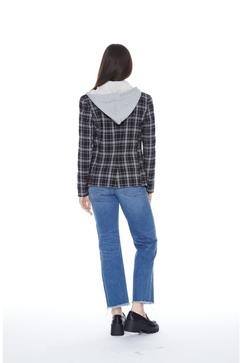 Hooded Helen Blazer in Black Plaid and Heather Cement, Alternate, color, Black Plaid / Heather Cement