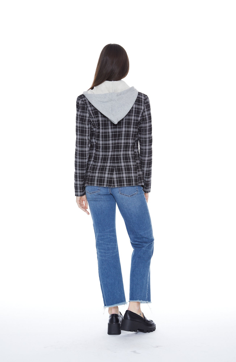 BLUE REVIVAL Hooded Helen Blazer in Black Plaid and Heather Cement, Alternate, color, Black Plaid / Heather Cement