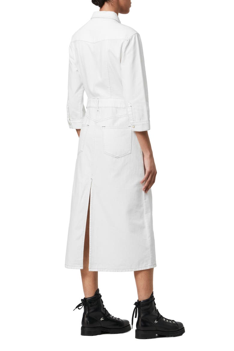 Polly Long Sleeve Denim Midi Shirtdress, Alternate, color, WHITE