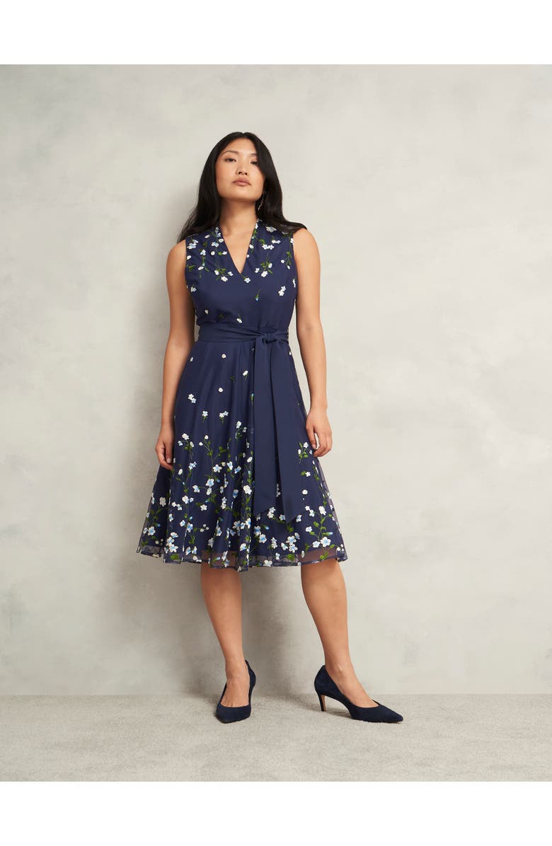 HOBBS LONDON Aria Embroidered Dress, Main, color, Midnight Blue