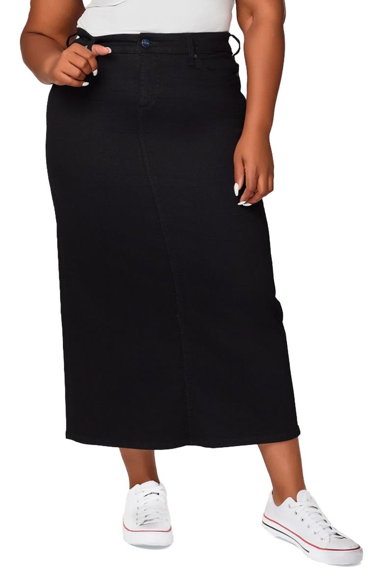 Denim Maxi Skirt, Main, color, BLACK