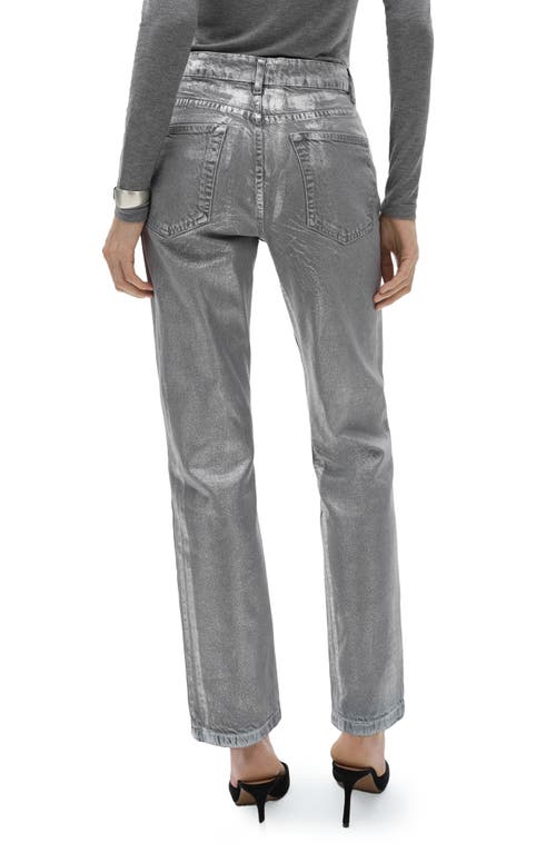 Shop Mango Foil High Waist Straight Leg Jeans In Silver