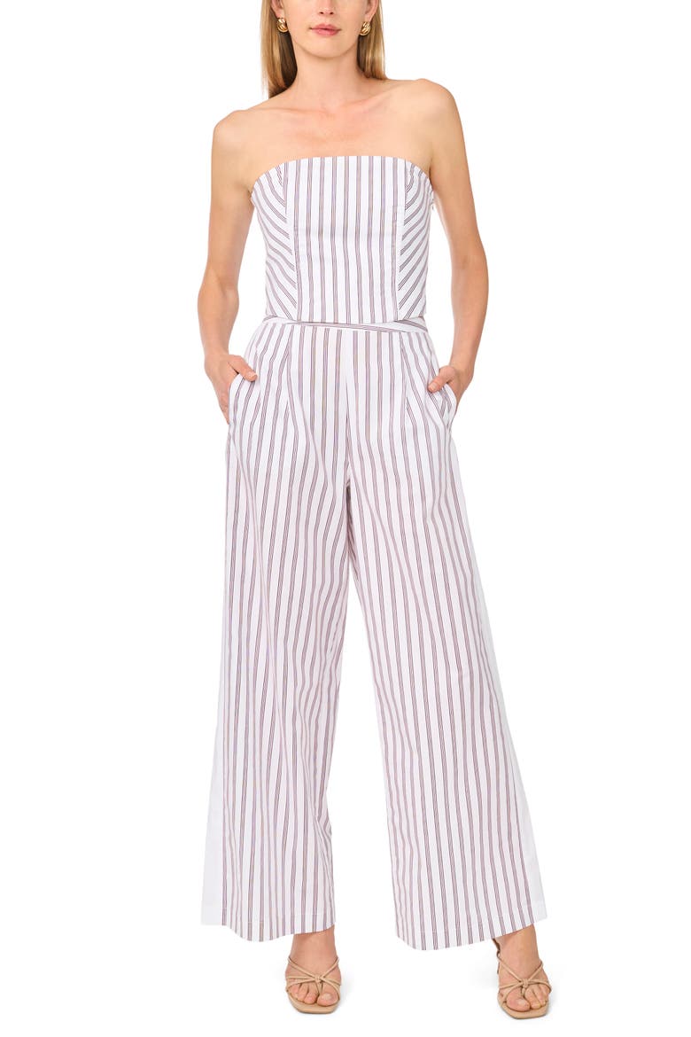 Pinstriped Strapless Cotton Top, Alternate, color, CRISP MERLOT