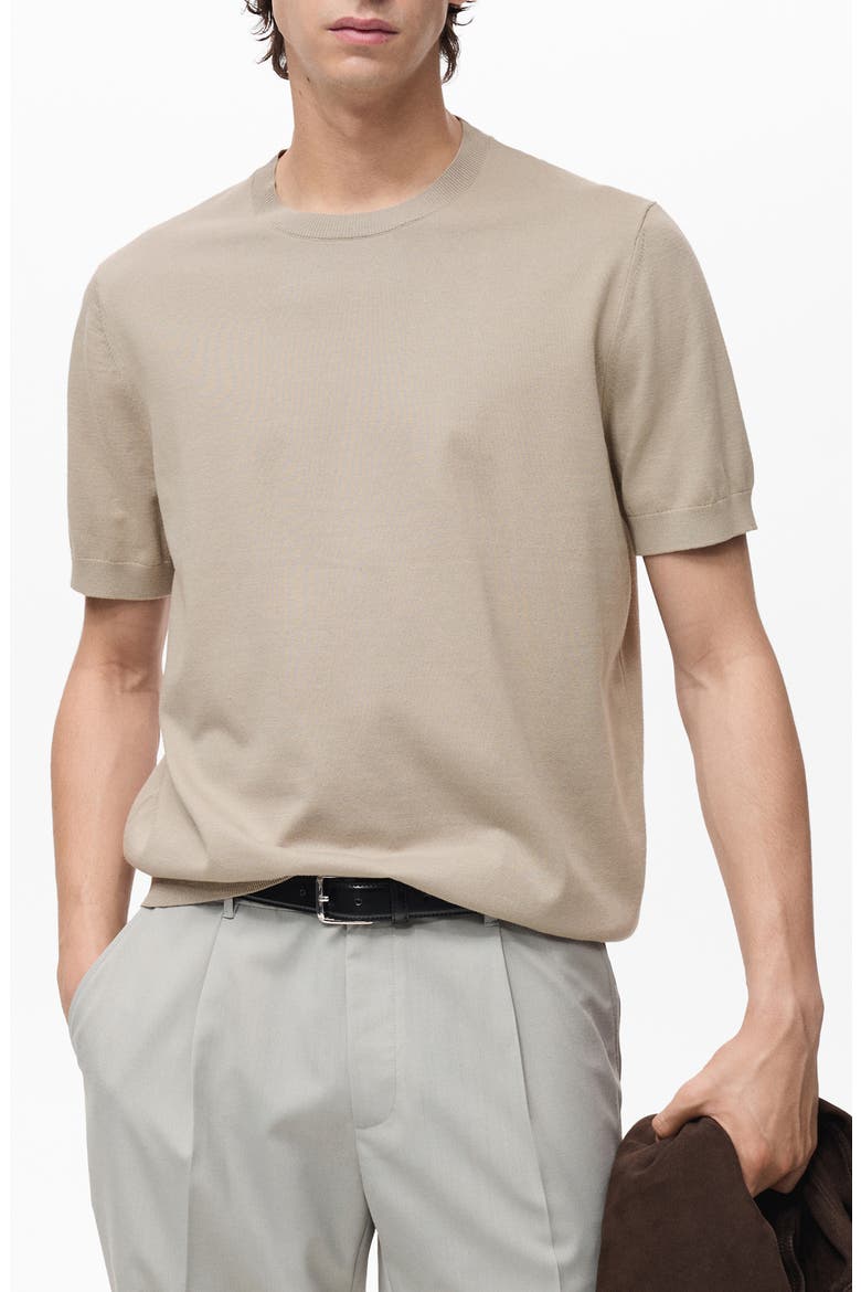 Short Sleeve Cotton Crewneck Sweater, Main, color, ICE GREY