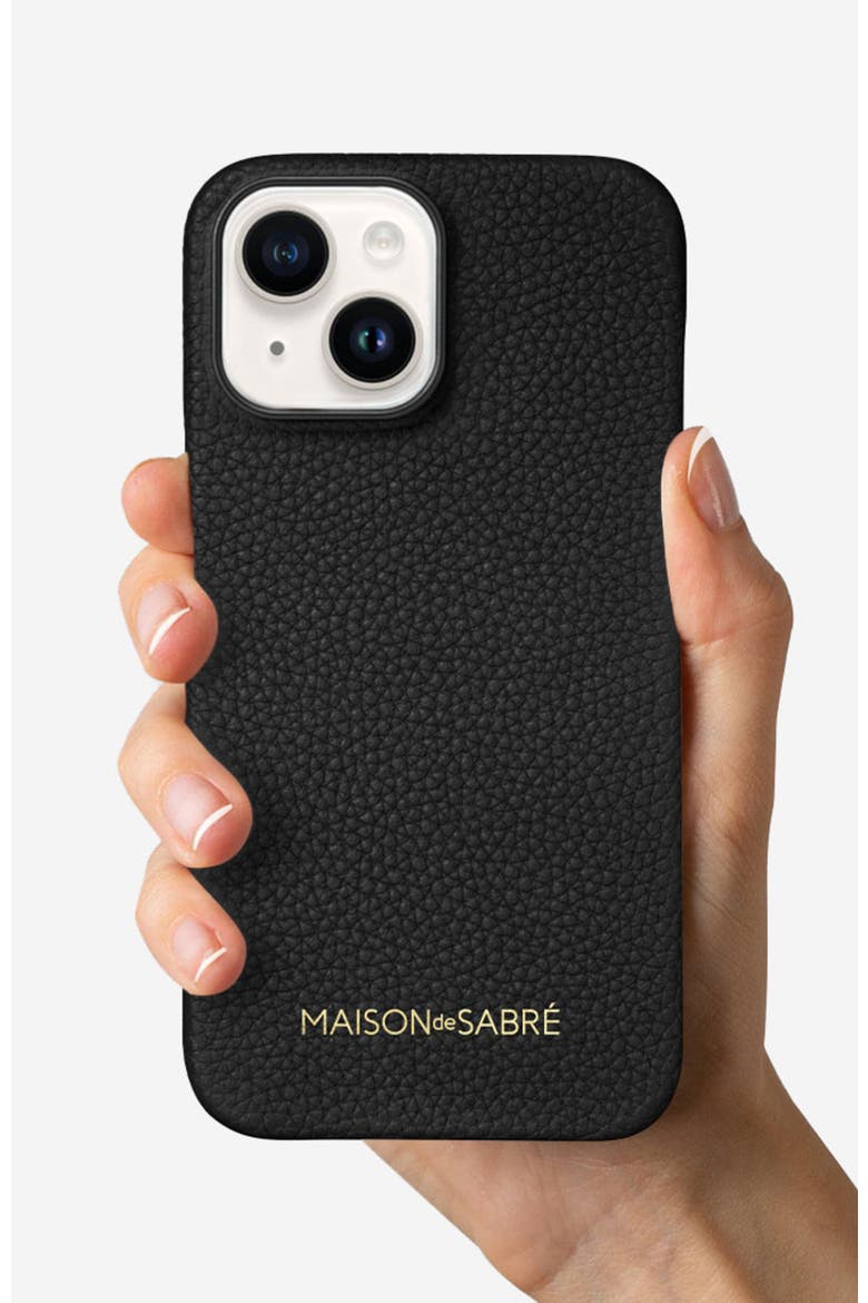 Leather Phone Case iPhone 15, Alternate, color, Black Caviar