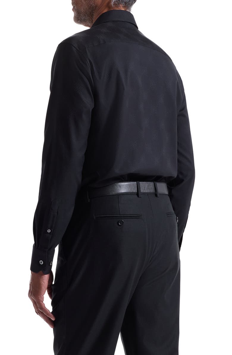 Bugatchi Axel Shaped Fit Jacquard Button-Up Shirt, Alternate, color, Black