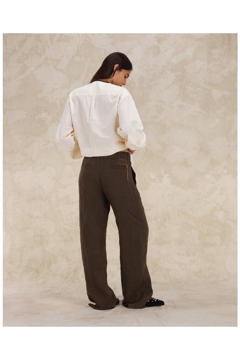 Jaleh Drawstring Linen Trousers, Alternate, color, BROWN