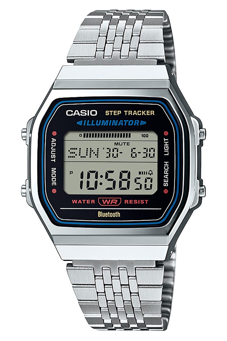 Vintage Silvertone Digital Bracelet Bluetooth® Watch, 41.4mm x 37.9.5mm, Main, color, SILVER