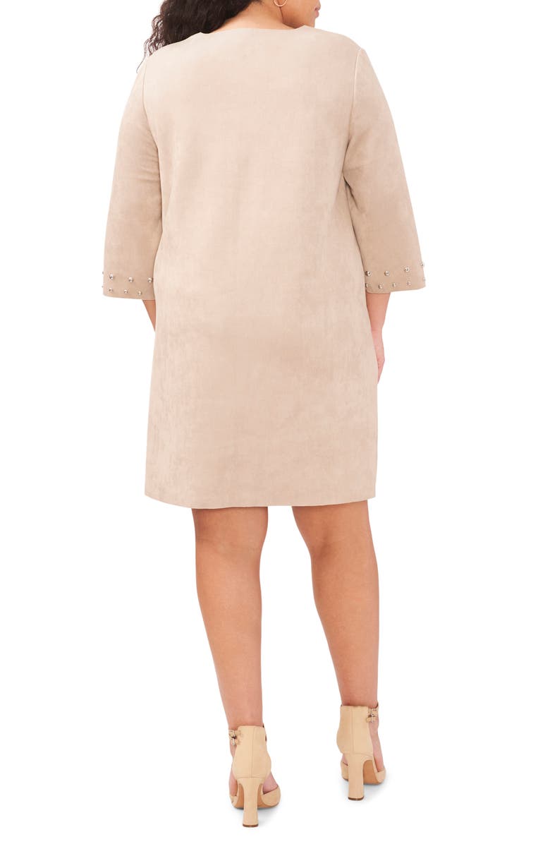 Vince Camuto Studded Split Neck Shift Dress, Alternate, color, Latte