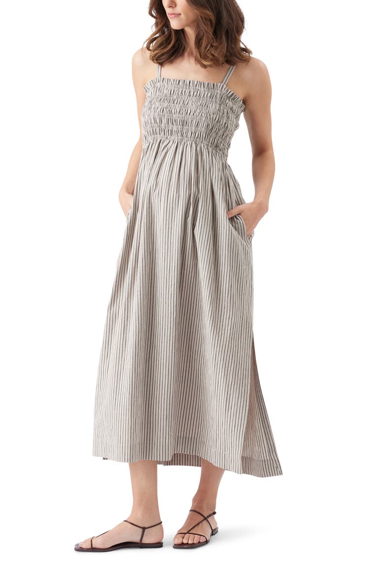 Leo Stripe Shirred Maternity Dress with Side Splits, Alternate, color, Natural / Black