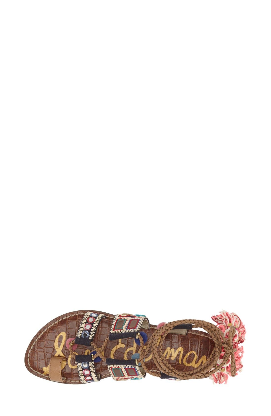 'Gretchen' Embellished Lace-Up Sandal, Alternate, color, GOLDEN CARAMEL