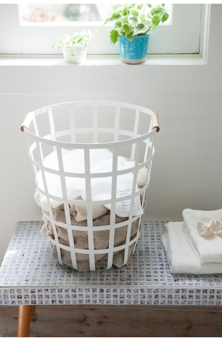 Yamazaki Tosca Round Steel Laundry Basket, Alternate, color, White