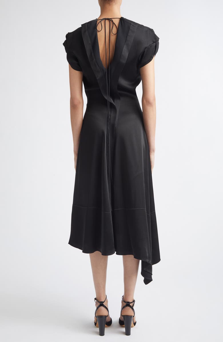 Victoria Beckham Aria Twist Waist Asymmetric Midi Dress, Alternate, color, Black