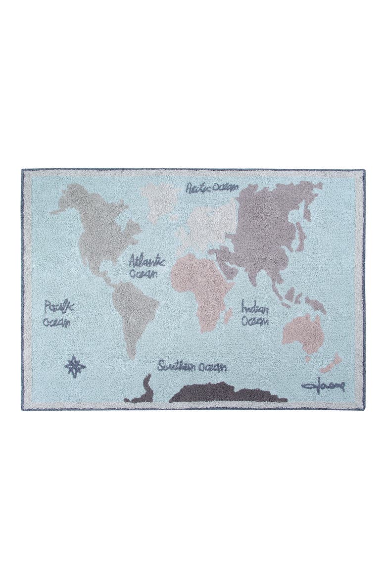 Vintage Map Washable Recycled Cotton Blend Rug, Main, color, BLUE