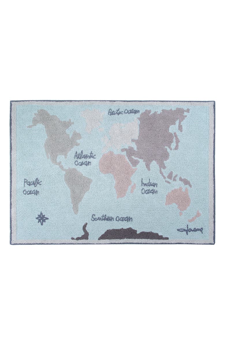 Lorena Canals Vintage Map Washable Recycled Cotton Blend Rug, Main, color, Blue