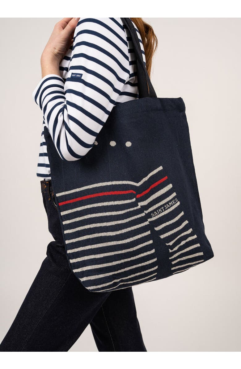 Saint James STRIPED TOTE BAG - Tote Bag in Recycled Cotton, Alternate, color, Navy/Ecru