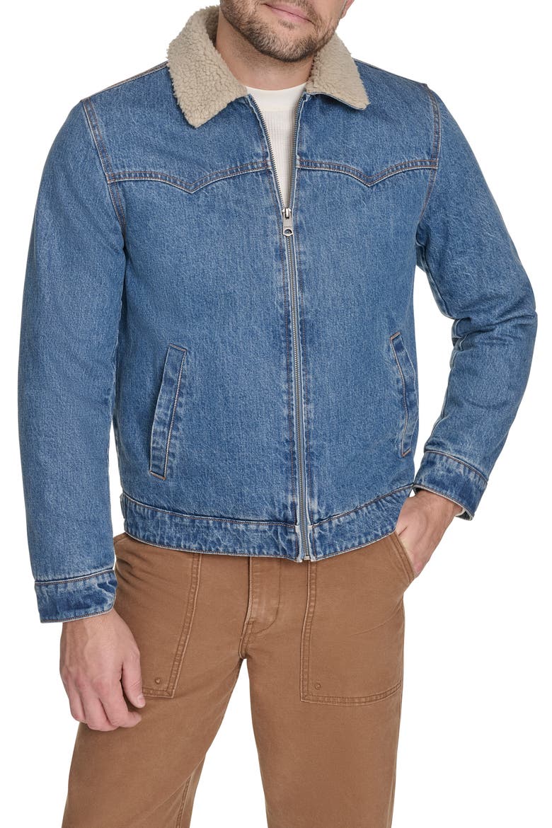 Western Denim Jacket with Removable Faux Shearling Collar, Main, color, MEDIUM WASH DENIM