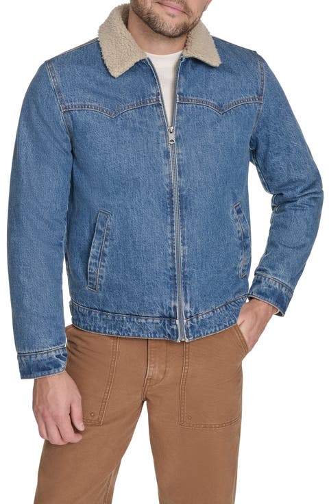 Western Denim Jacket with Removable Faux Shearling Collar