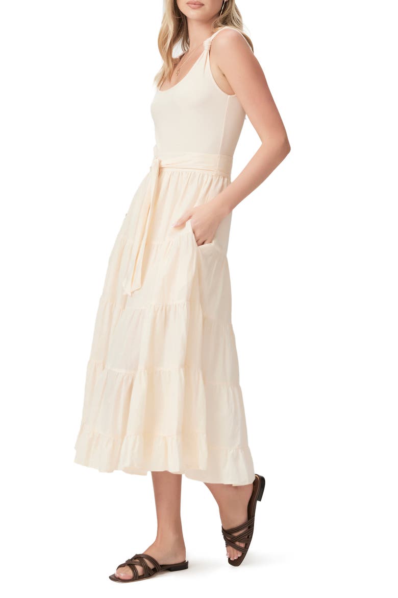 Samosa Tie Waist Sleeveless Tiered Maxi Dress, Alternate, color, ECRU