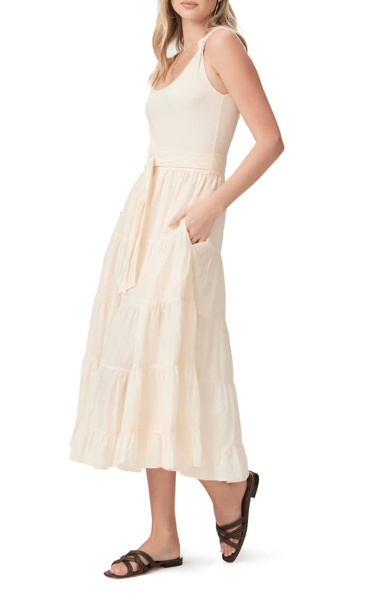 PAIGE Samosa Tie Waist Sleeveless Tiered Maxi Dress, Alternate, color, Ecru