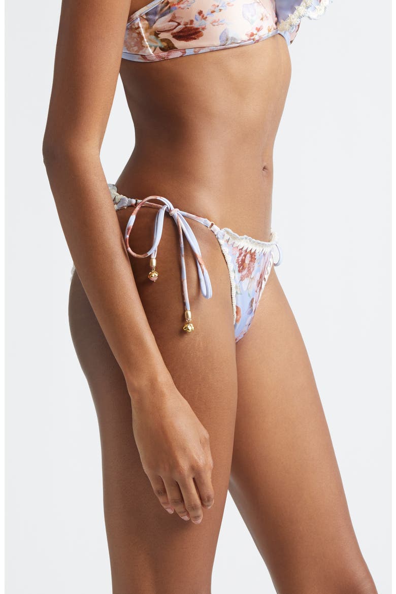 Awaken Crochet Edge Side Tie Bikini Bottoms, Alternate, color, CHAMBRAY FLORAL