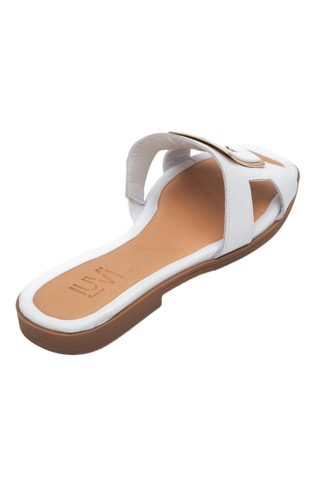 Millie Leather Buckle Slide, Alternate, color, White Leather