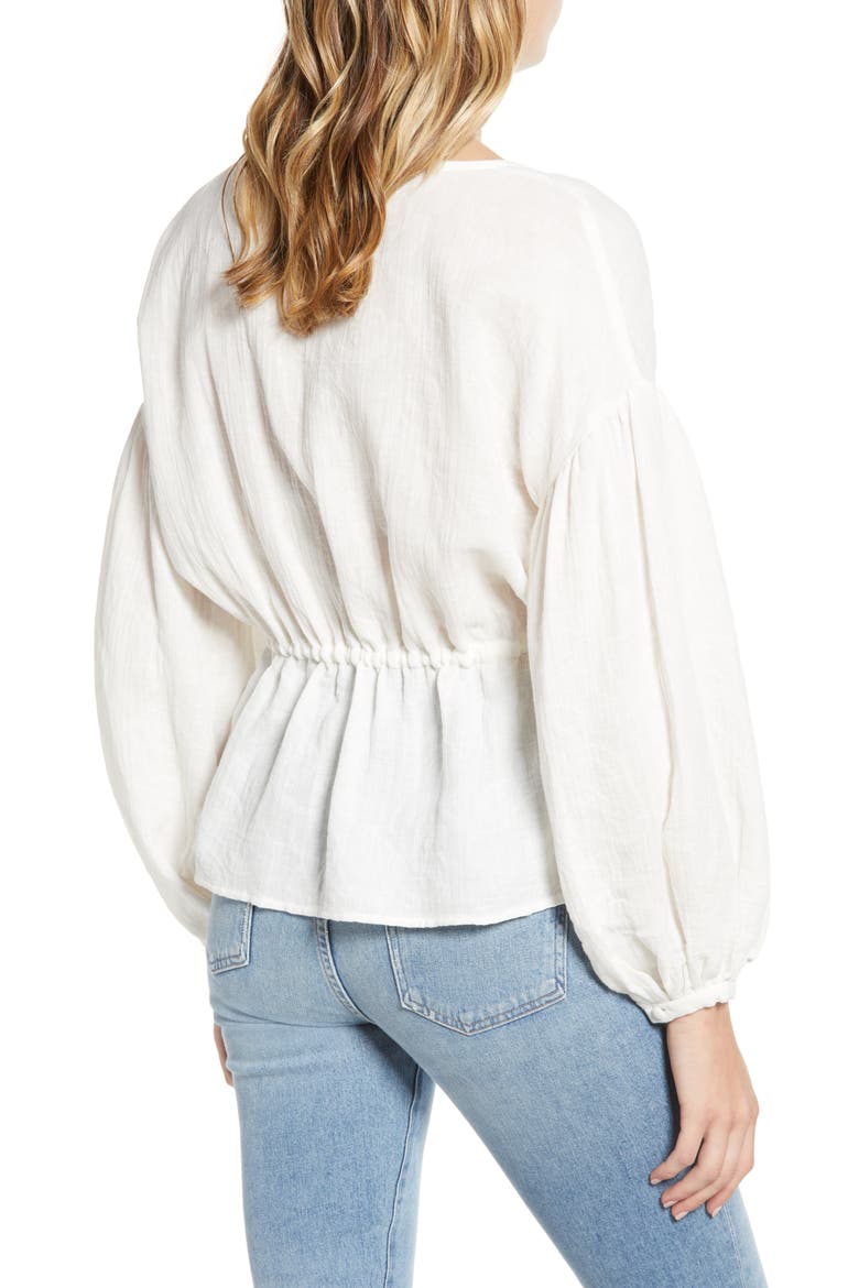 Tie Waist Cotton & Linen Top, Alternate, color, IVORY