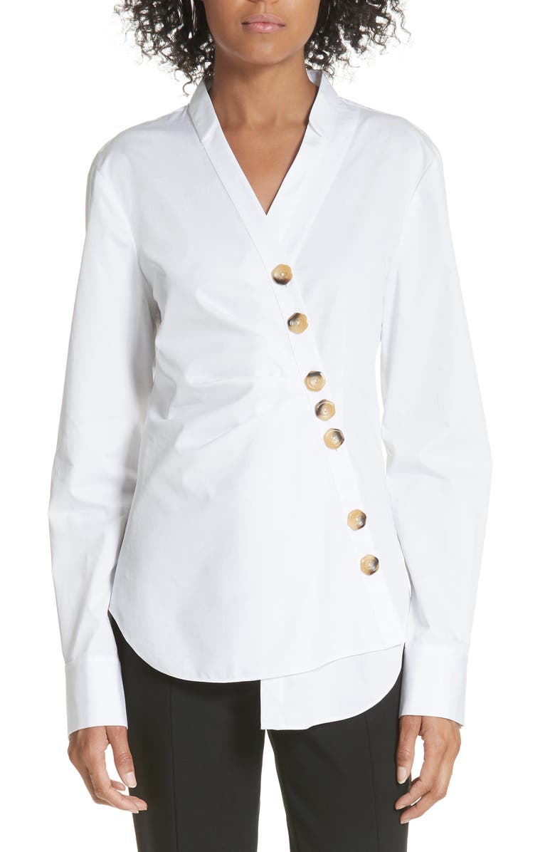 Tibi Asymmetrical Large Button Top, Main, color,