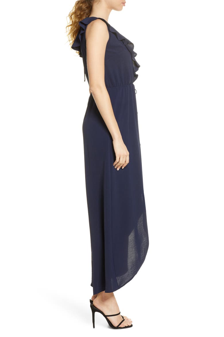 Ruffle Faux Wrap Maxi Dress, Alternate, color, NAVY