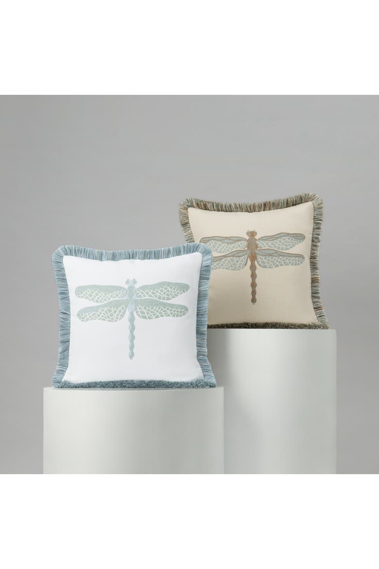 Dragonfly Jacquard Indoor & Outdoor Woven Fringed Accent Pillow, Alternate, color, Surf