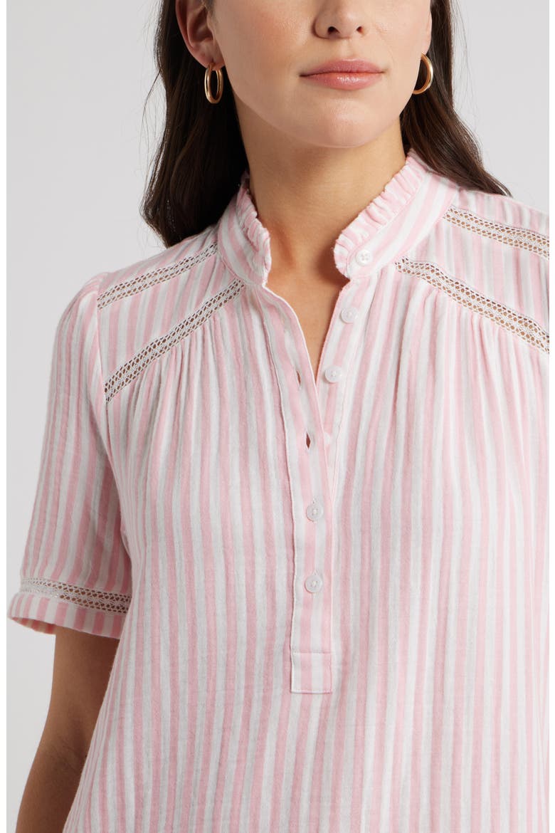 Ruffle Embroidered Inset Cotton Shift Dress, Alternate, color, PINK DIANTHUS BRIANNE STRIPE