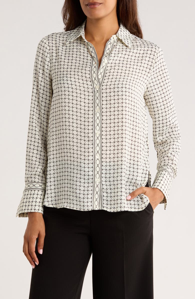 MAX STUDIO Print Button Front Blouse, Main, color, Ivory/Black Medallion Dot